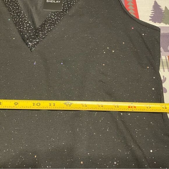 Sheilay Black & Metallic Silver Tank Top, Size XL. (S130) - Picture 5 of 6